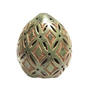 Terra-cotta Clay Egg Shapped Cut Out Luminary Tea Light Candle Holder 5.5 Tall